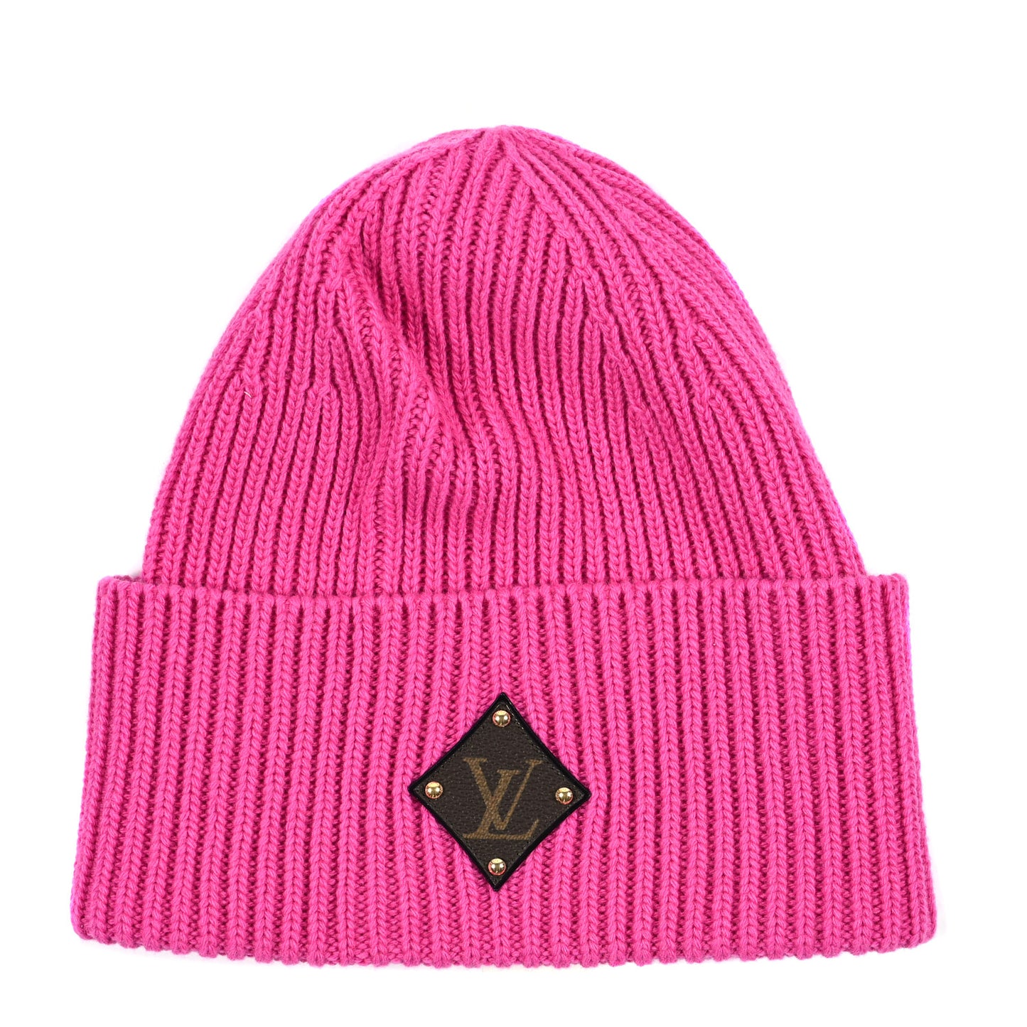 Wool LV initials Monogram Beanie Hat Neon Pink