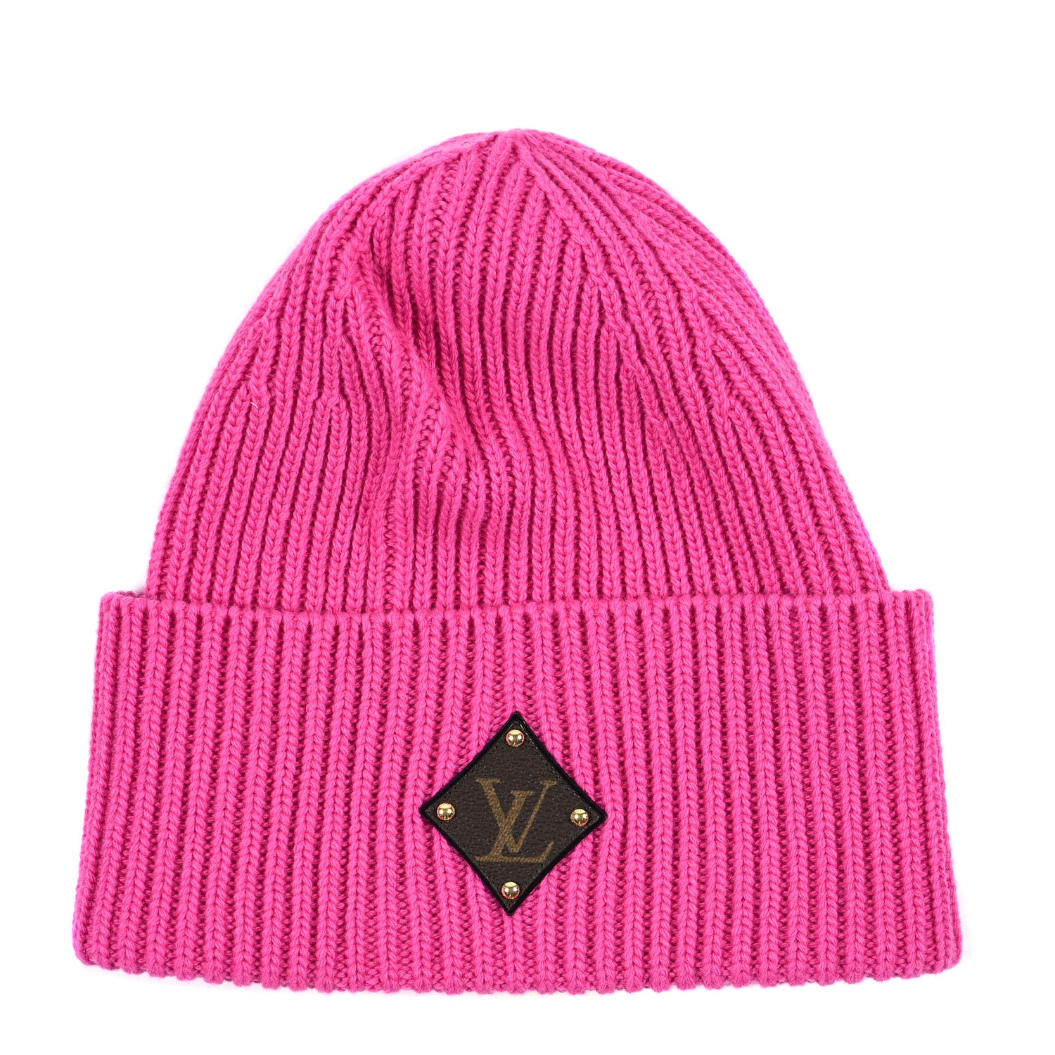 Louis Vuitton Wool LV initials Monogram Beanie Hat Neon Pink 1 of 4