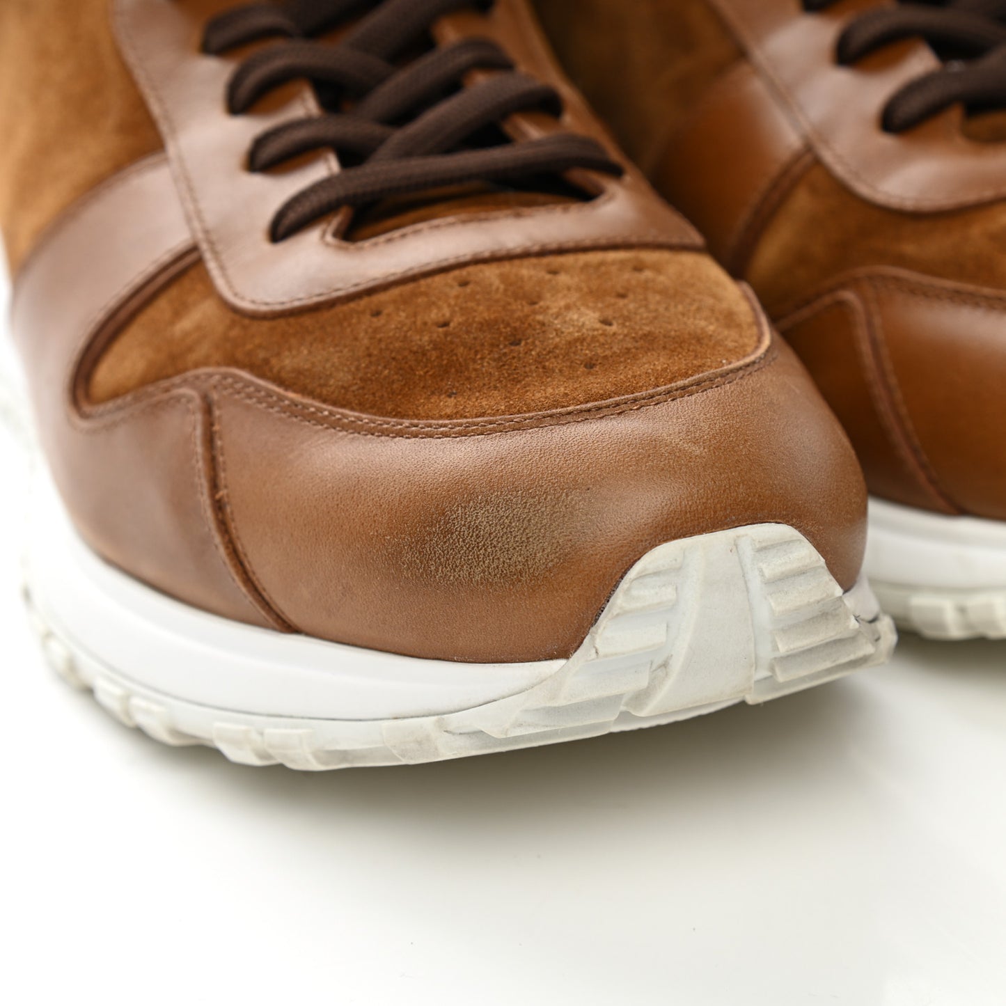 Calfskin Suede Mens Run Away Sneakers 8 Tan