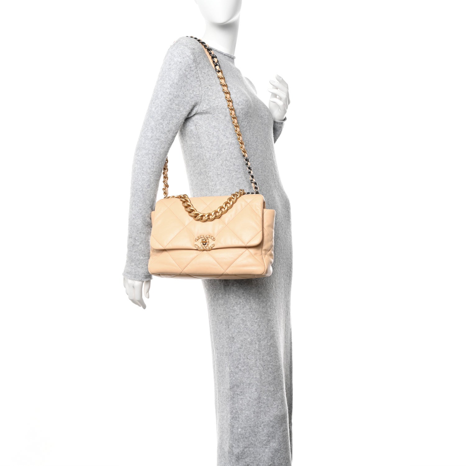 Chanel Goatskin Quilted Large Chanel 19 Flap Beige 2 of 11