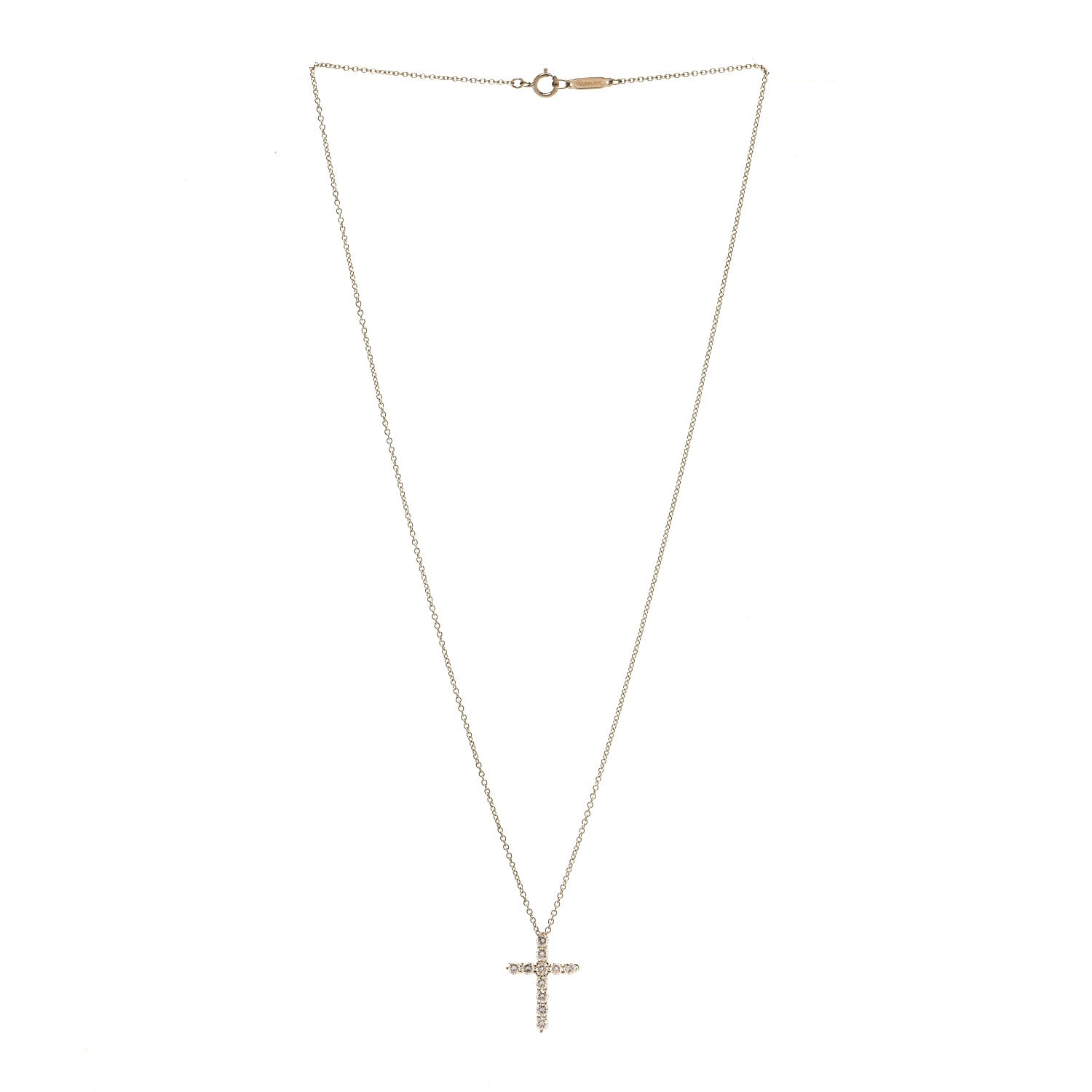 Tiffany 18K Yellow Gold Diamond Small Cross Pendant Necklace 4 of 10