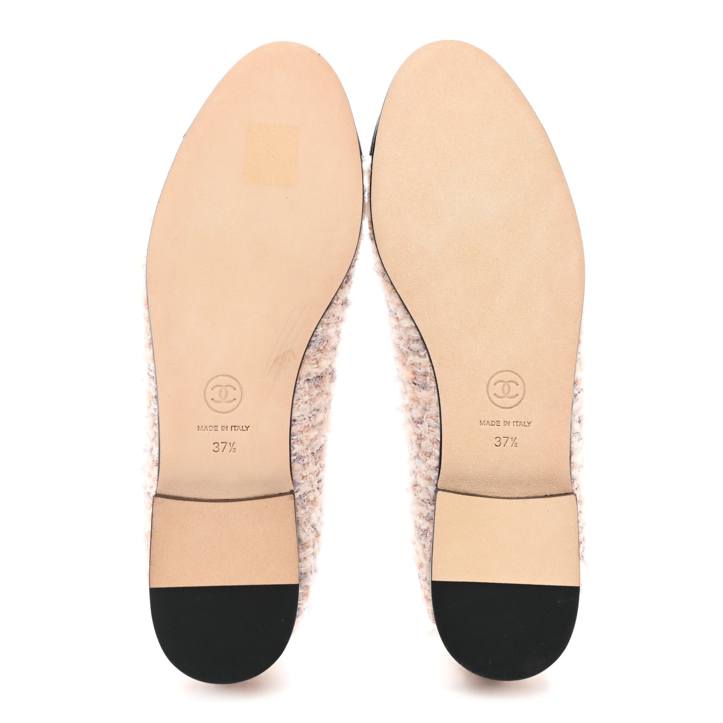 Tweed Grosgrain Cap Toe Ballerina Flats 37.5 Light Pink Black
