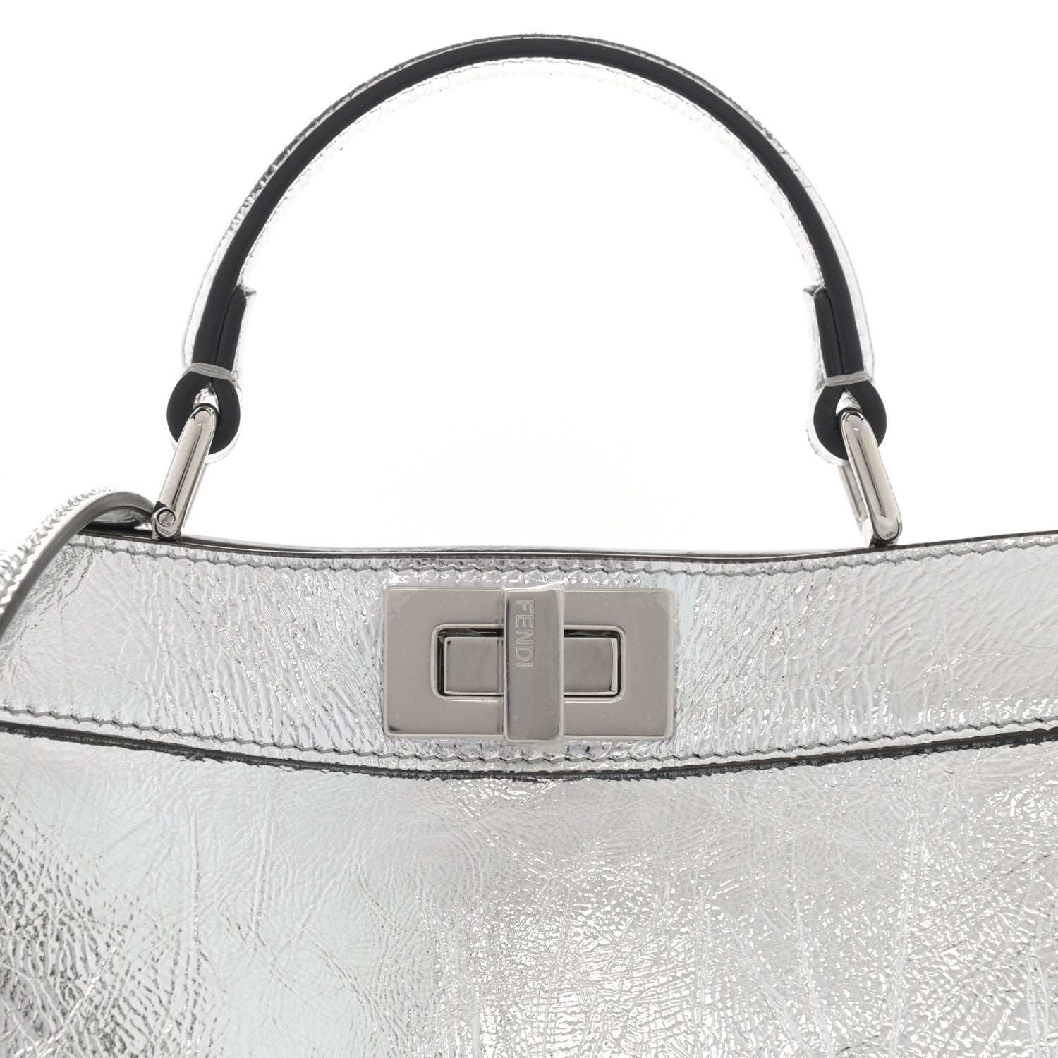 Fendi Rock Millenium Laminata Small Peekaboo I SEE U Satchel Argento 12 of 13