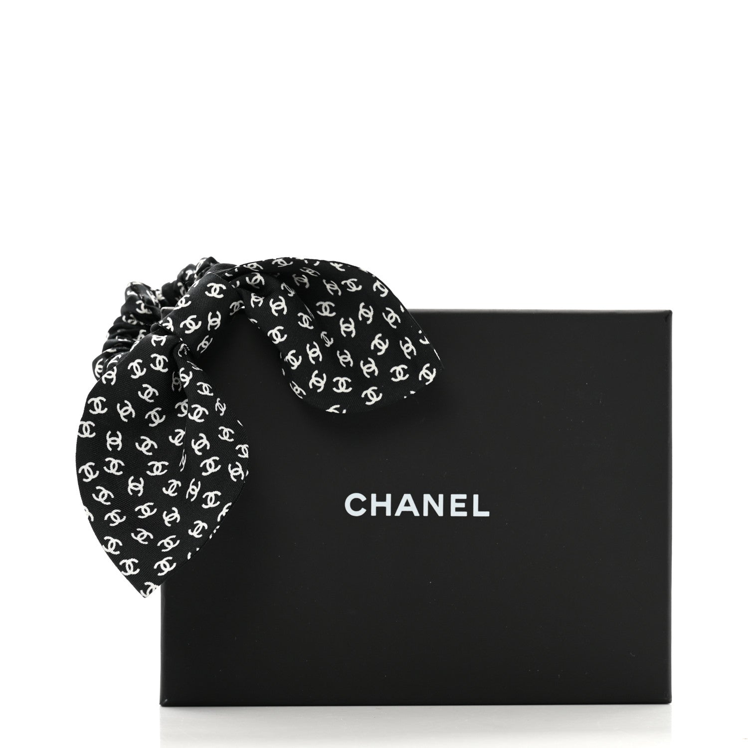 Chanel Silk Twill CC Scarf Hair Tie Black White 3 of 3