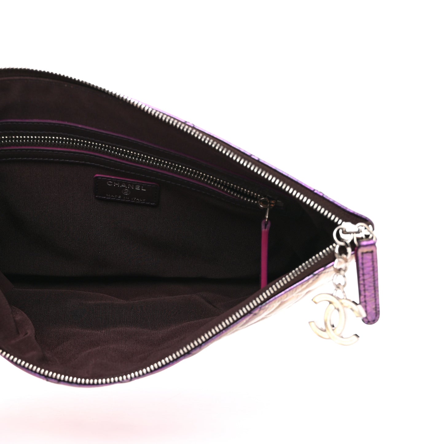 Iridescent Crumpled Calfskin CC Ripples Medium Cosmetic Case Purple