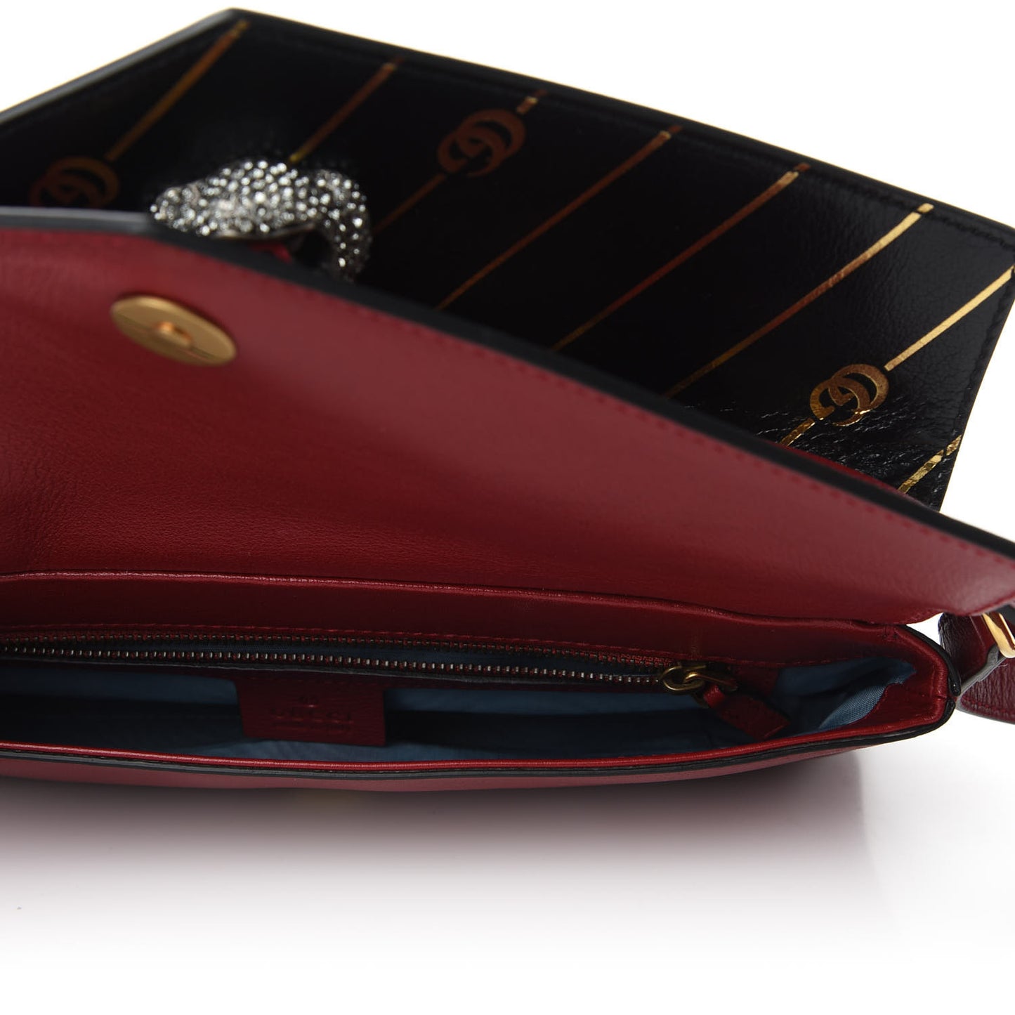 Calfskin Diagonal GG Medium Thiara Double Envelope Shoulder Bag Black Red
