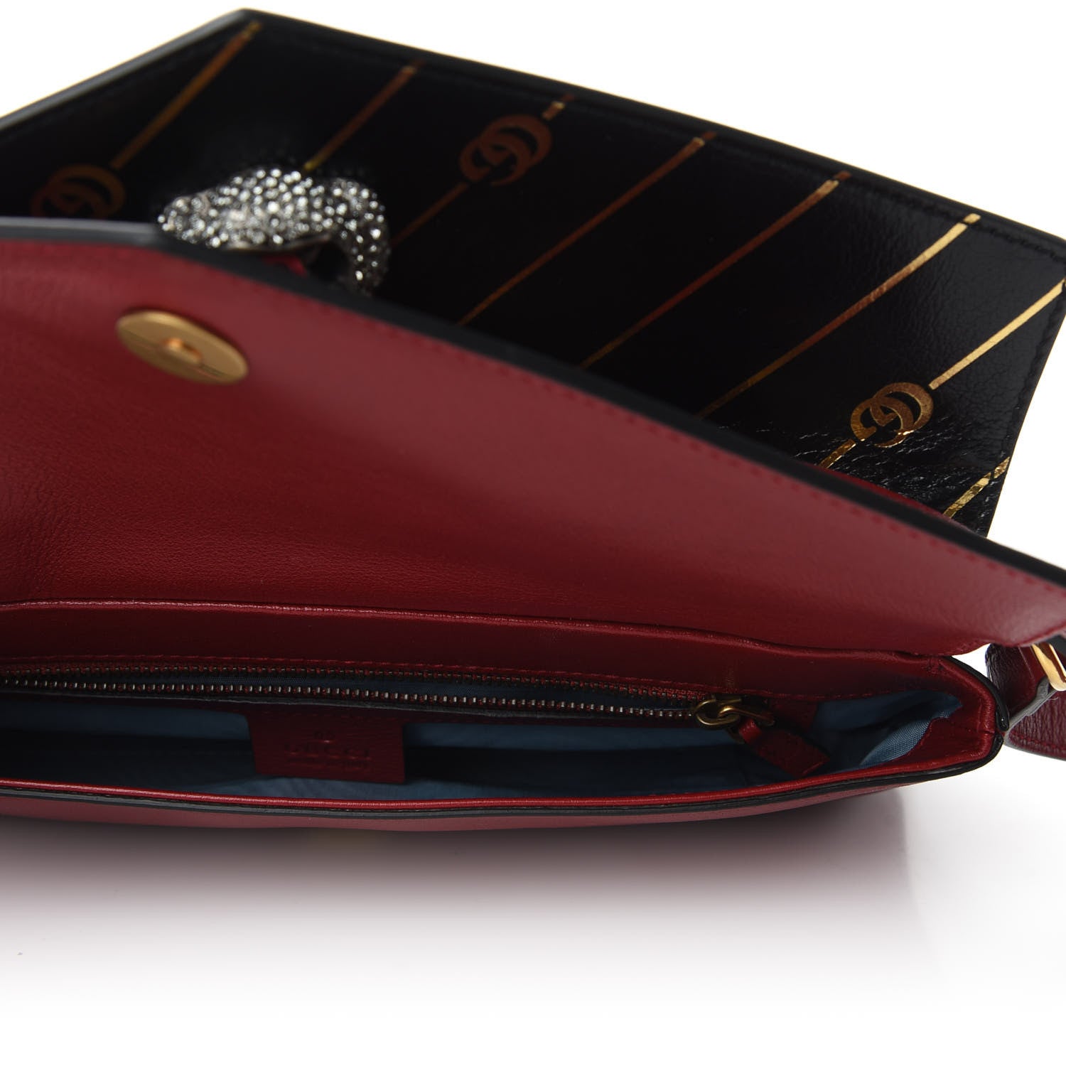 Gucci Calfskin Diagonal GG Medium Thiara Double Envelope Shoulder Bag Black Red 7 of 10