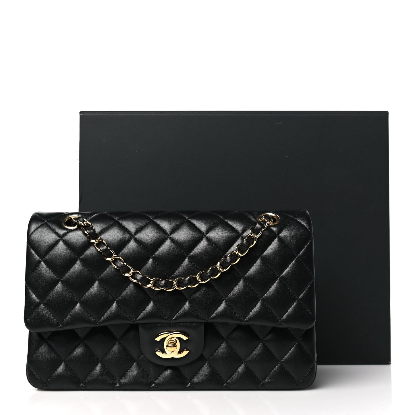 Lambskin Quilted Medium Double Flap Black