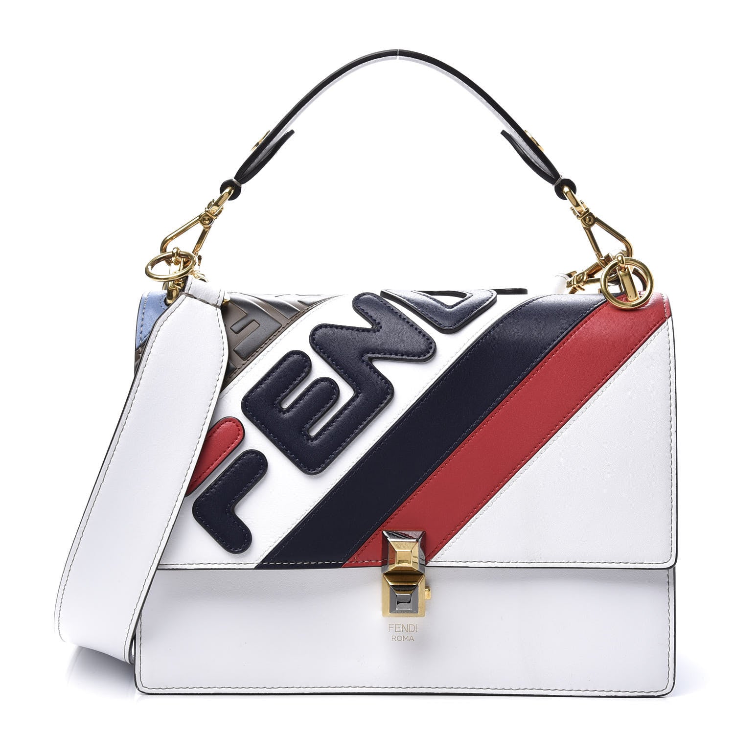 Fendi X FILA Vitello Liberty Mania Bi-Color FF 1974 Embossed Kan I Shoulder Bag White Nebula Multicolor 1 of 15