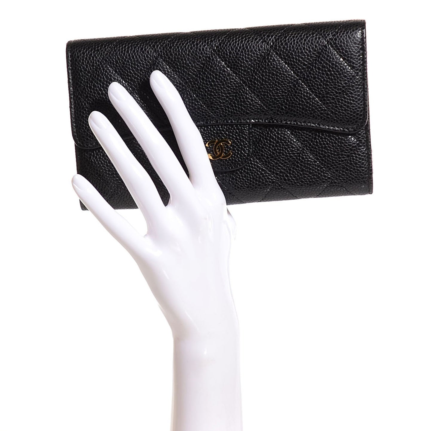 Caviar Quilted Large Flap Wallet Black