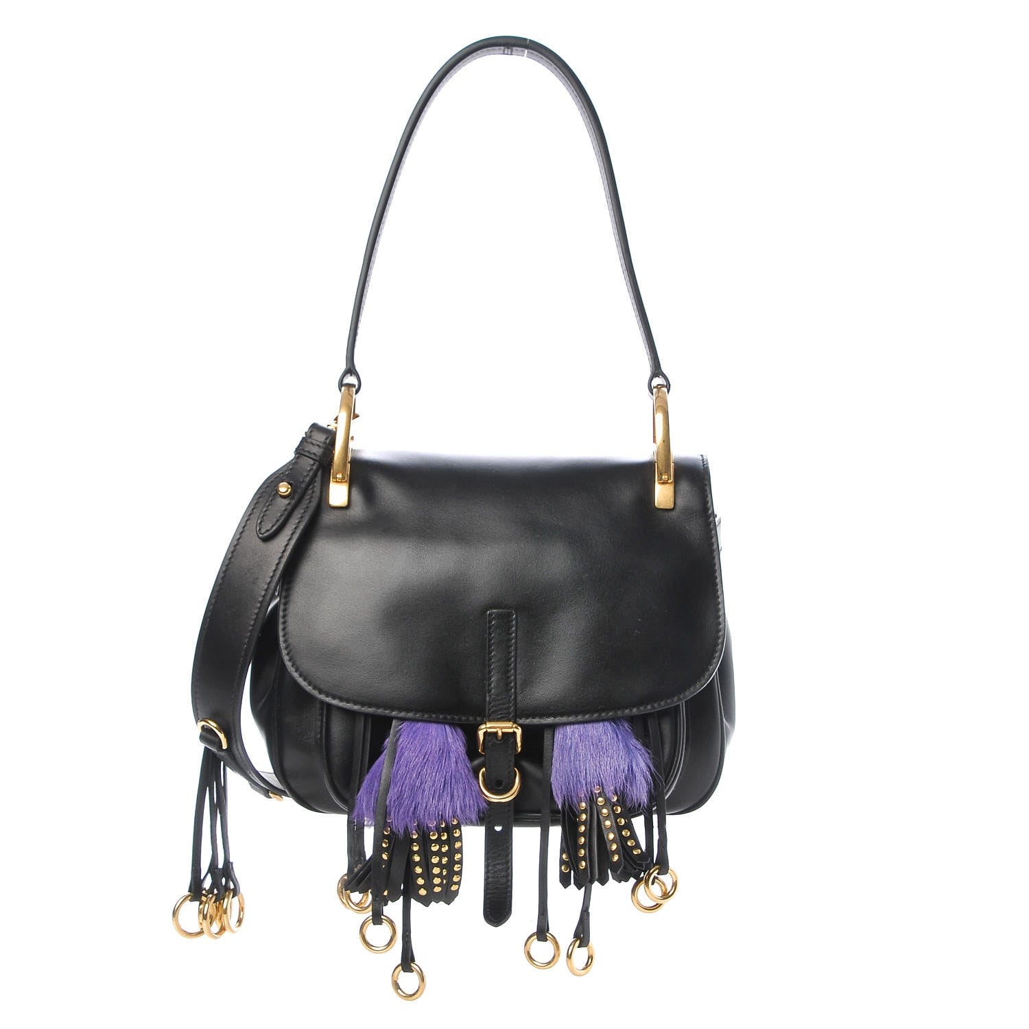 Prada City Calf Fringe Corsaire Bag Nero Black 1 of 8
