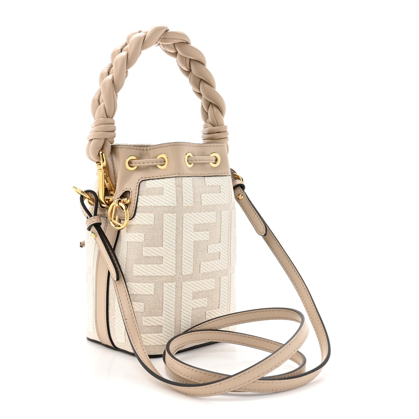 Canvas Nappa F is Fendi FF Embroidered Mini Mon Tresor Bucket Bag White Nuvola