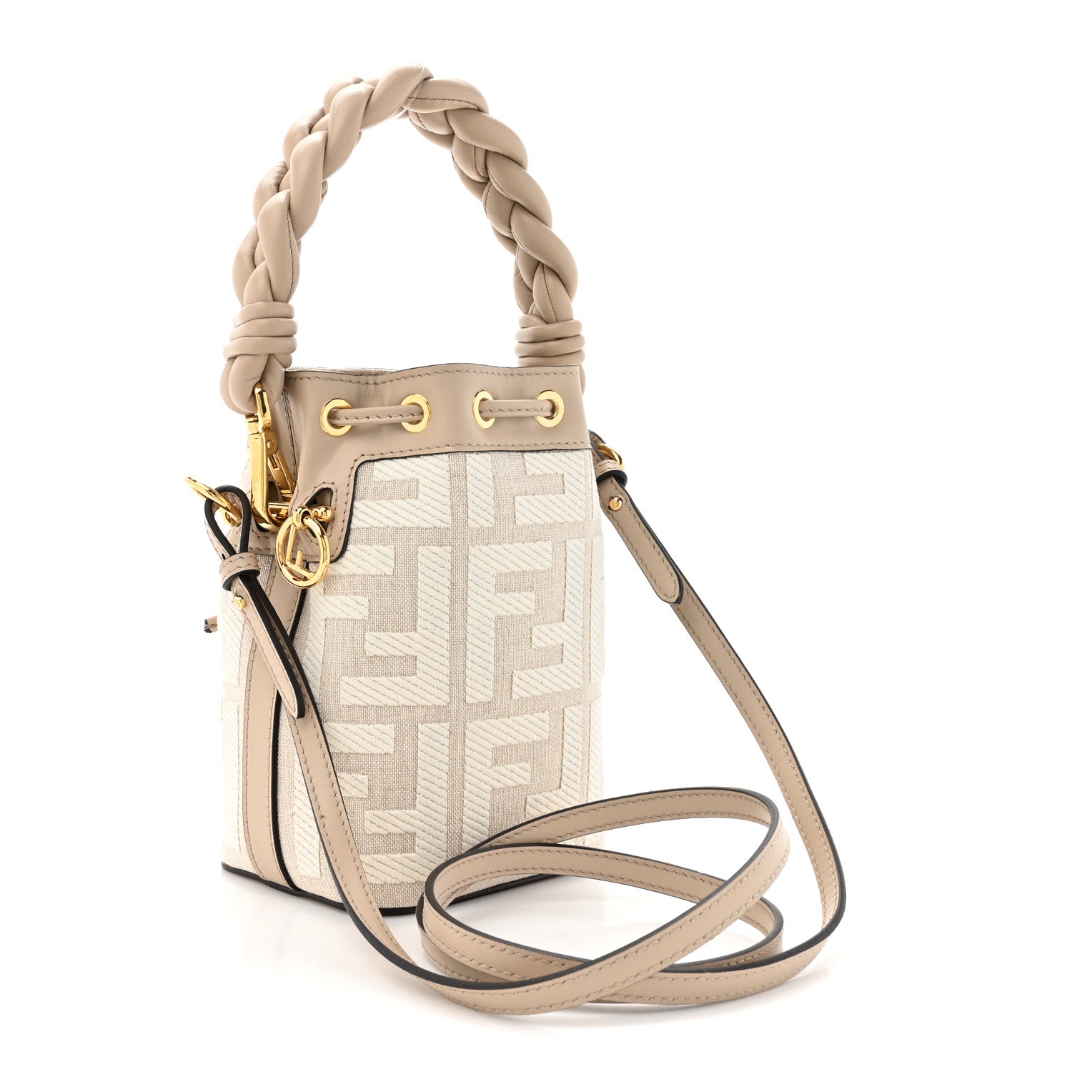 Fendi Canvas Nappa F is Fendi FF Embroidered Mini Mon Tresor Bucket Bag White Nuvola 3 of 10