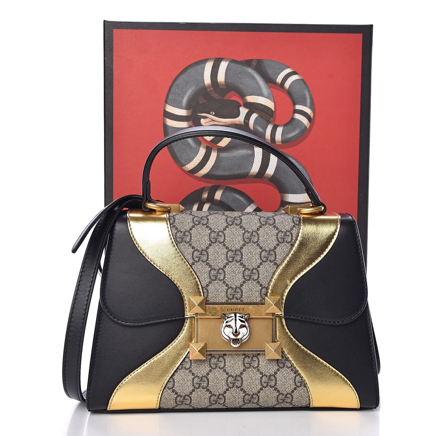 GG Supreme Monogram Small Osiride Top Handle Bag Black Gold
