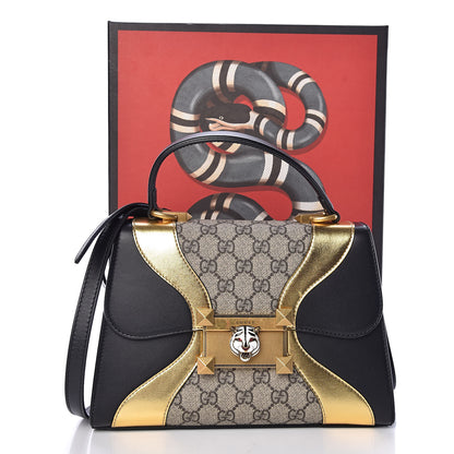 Gucci GG Supreme Monogram Small Osiride Top Handle Bag Black Gold 12 of 12