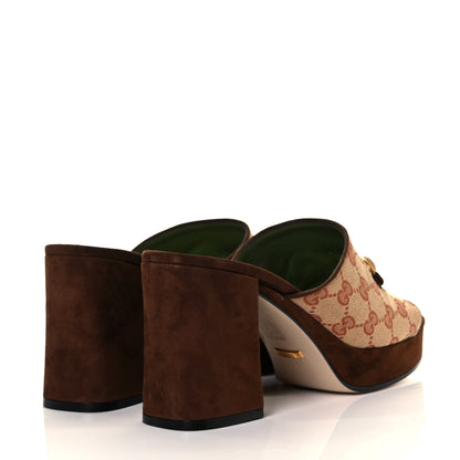 Gucci GG Monogram Kid Scamosciato Houdan Mid Heel Platform Slide Sandals 40 Beige Ruggine Maroon 4 of 10