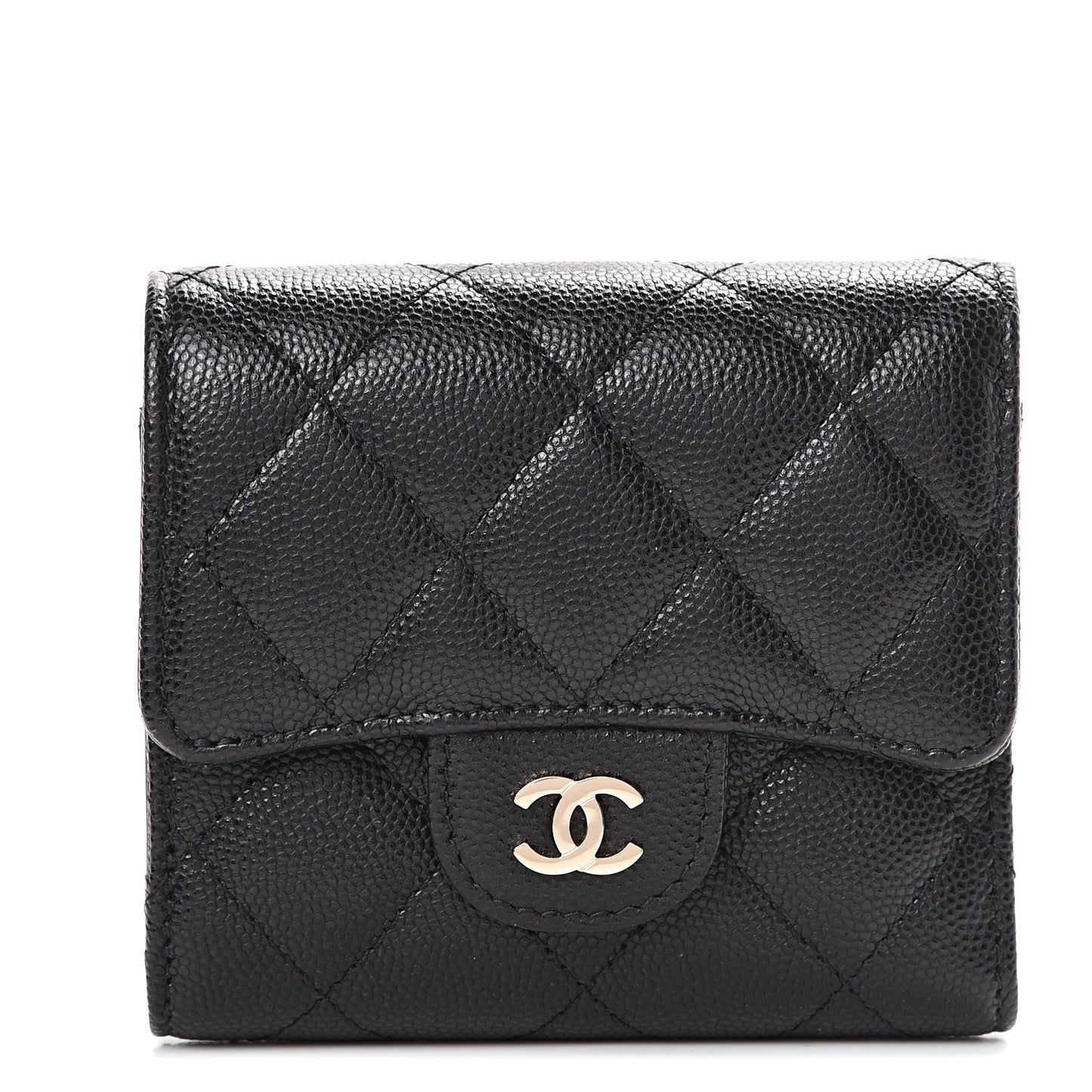 Caviar Quilted Compact Flap Wallet Black