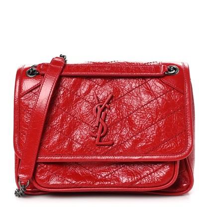 Saint Laurent Crinkled Calfskin Matelasse Monogram Baby Niki Chain Satchel Rouge Eros 1 of 10