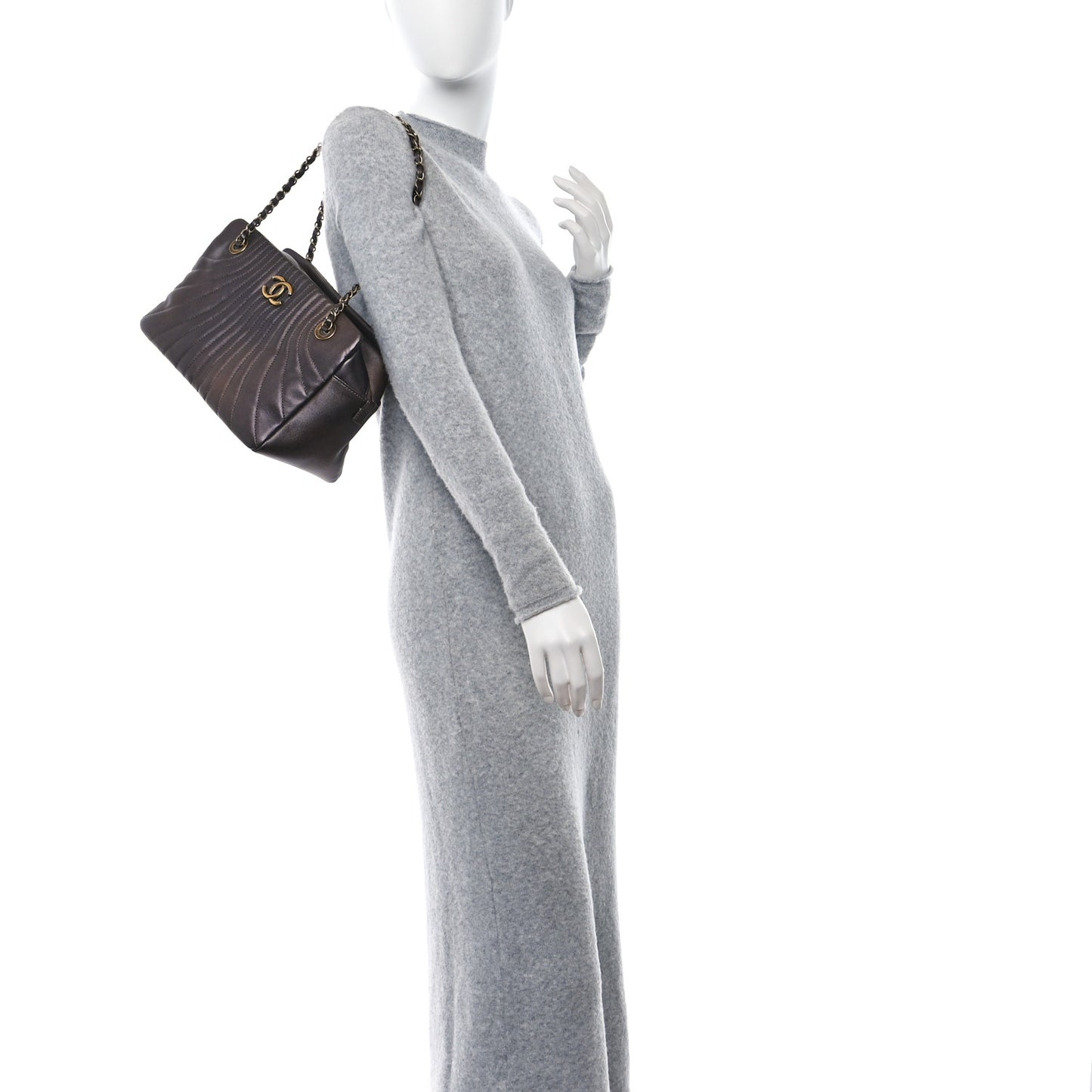 Metallic Lambskin Paris Shanghai Quilted Tote Kahki
