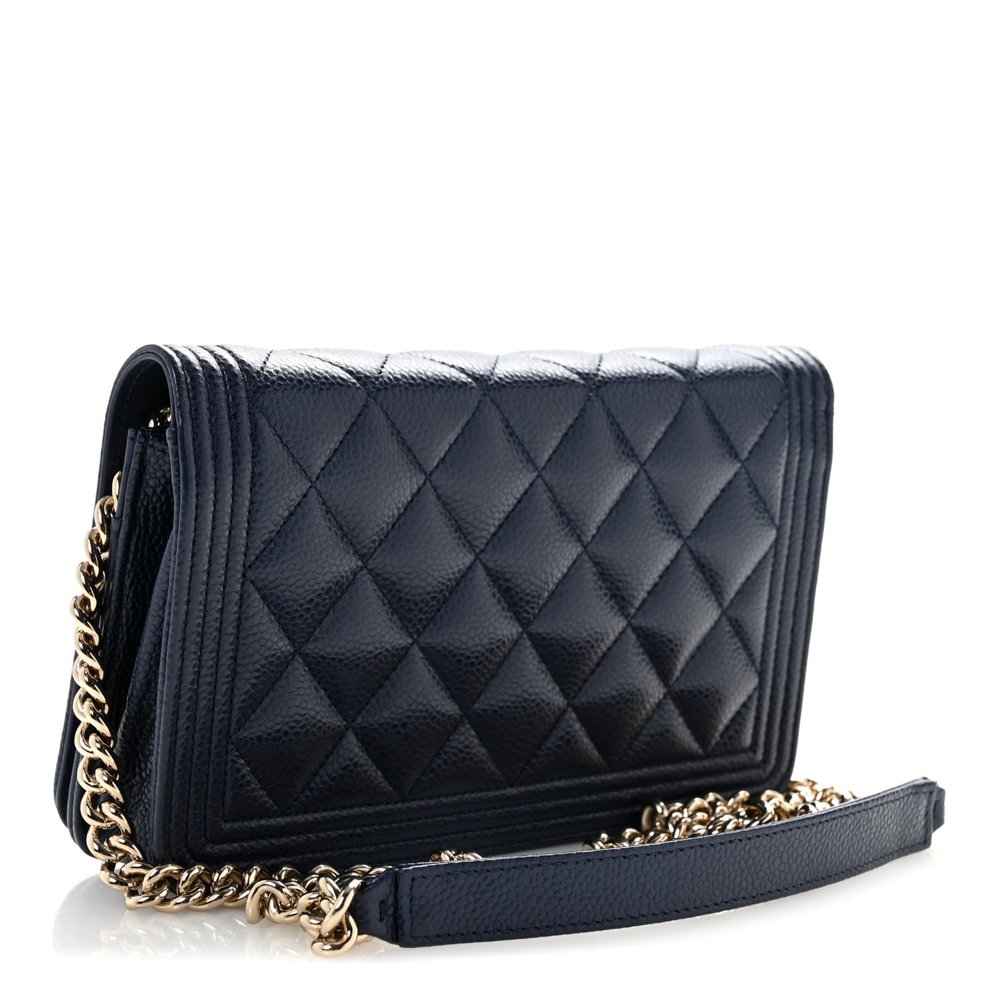 Caviar Quilted Boy Wallet On Chain WOC Navy
