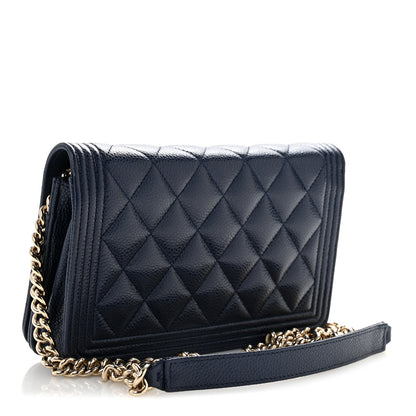 Chanel Caviar Quilted Boy Wallet On Chain WOC Navy 3 of 16