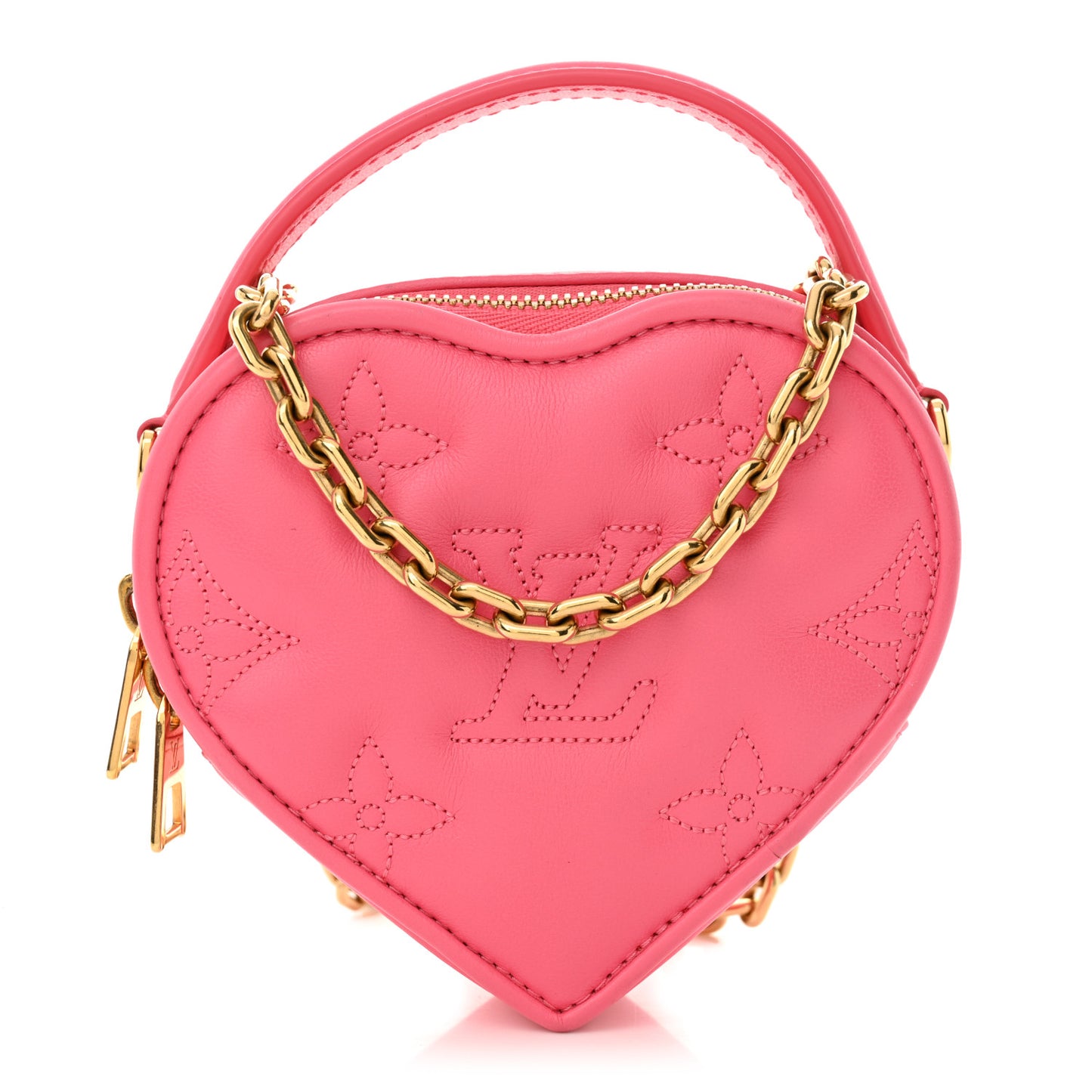 Calfskin Embroidered Monogram Pop My Heart Bag Pouch Dragon Fruit Pink