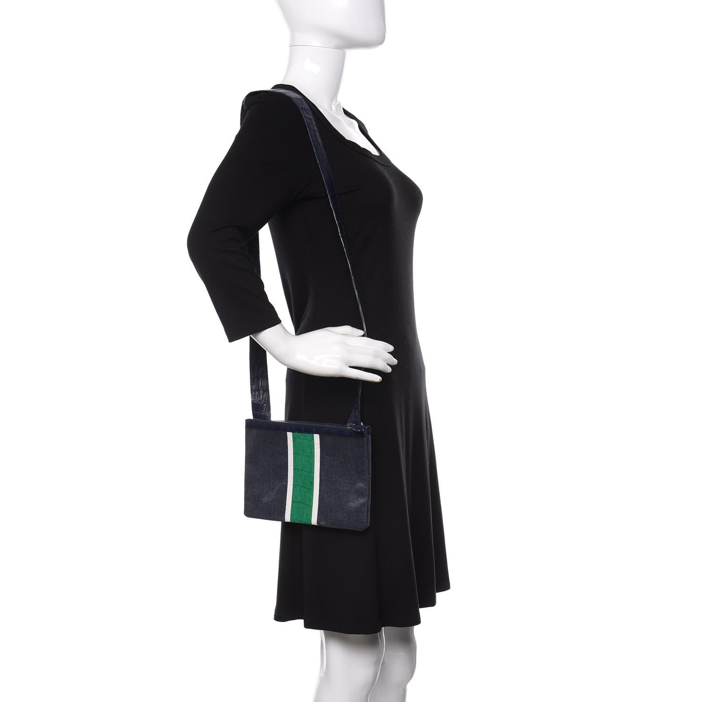 Crocodile Linen Crossbody Bag Navy