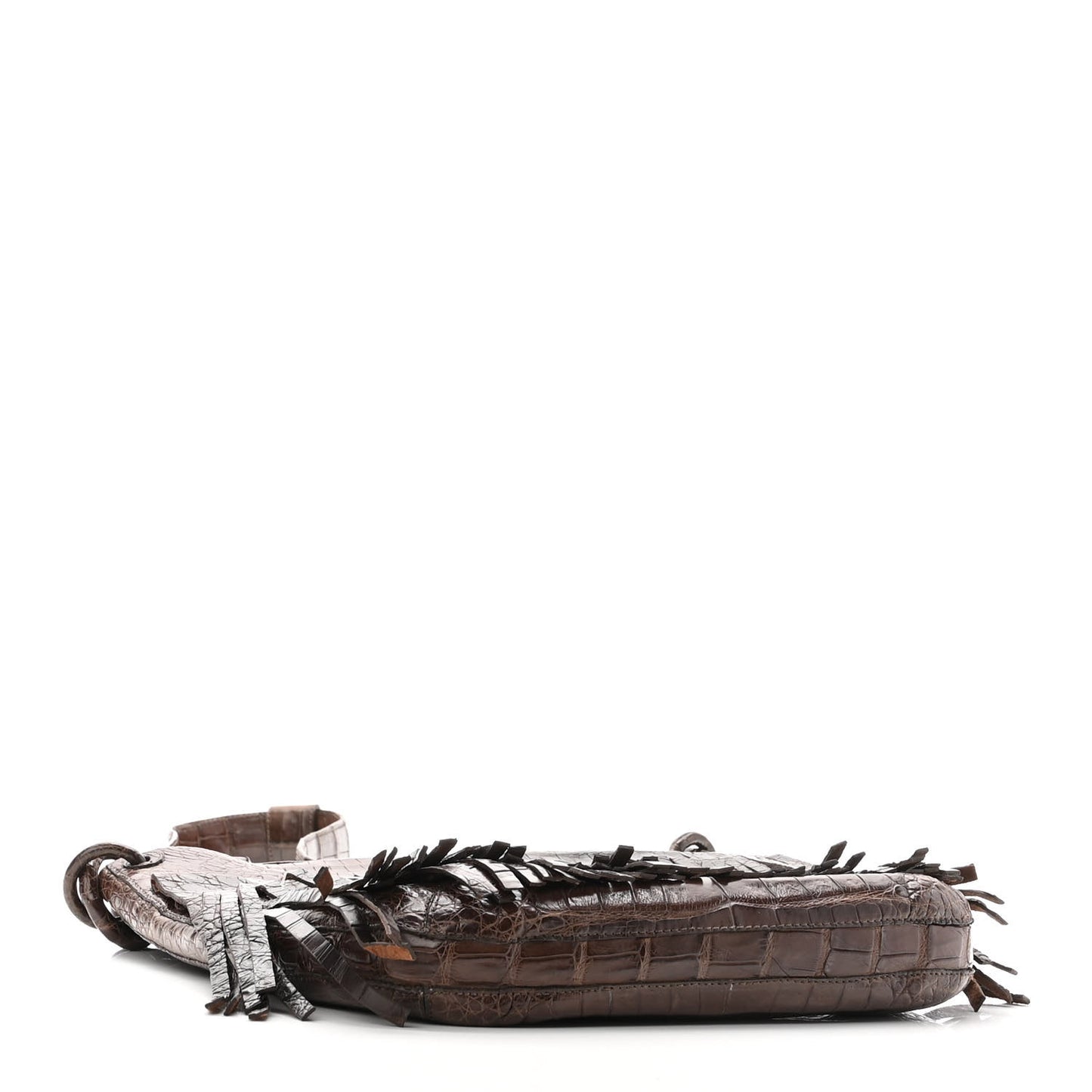 Crocodile Fringe Crossbody Clutch Brown