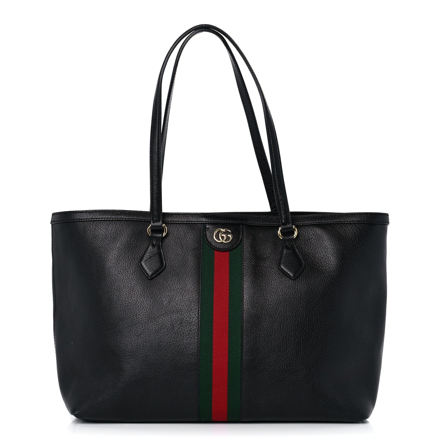 Textured Calfskin Web Medium Ophidia Shopping Tote Black