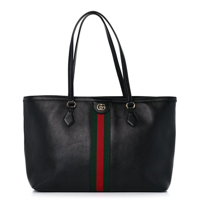 Gucci Textured Calfskin Web Medium Ophidia Shopping Tote Black 1 of 15