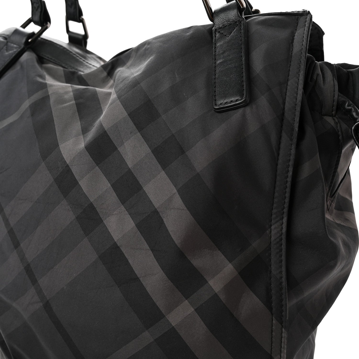 Burberry Nylon Check Small Buckleigh Packable Tote Charcoal 12 of 17