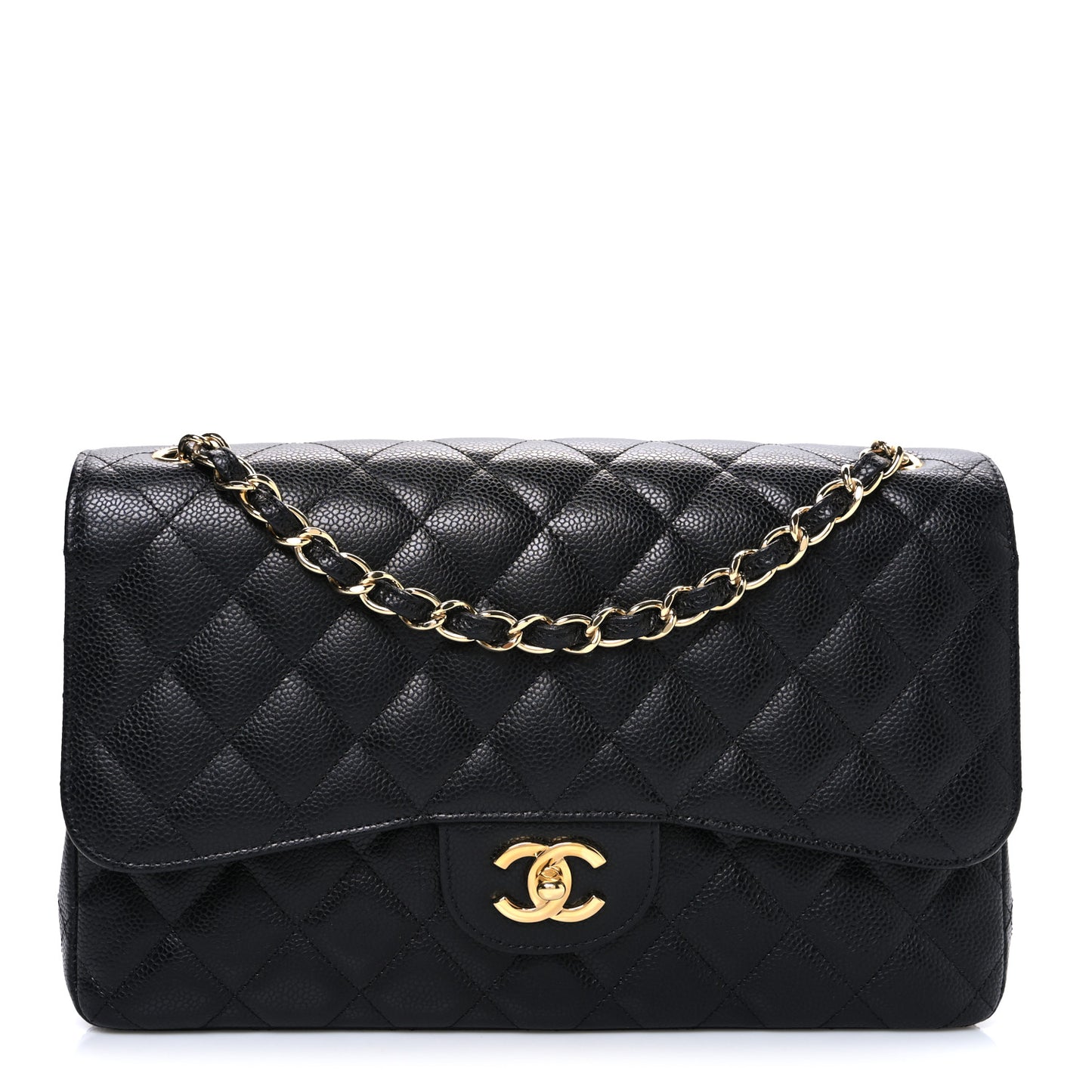 Caviar Quilted Jumbo Double Flap Black