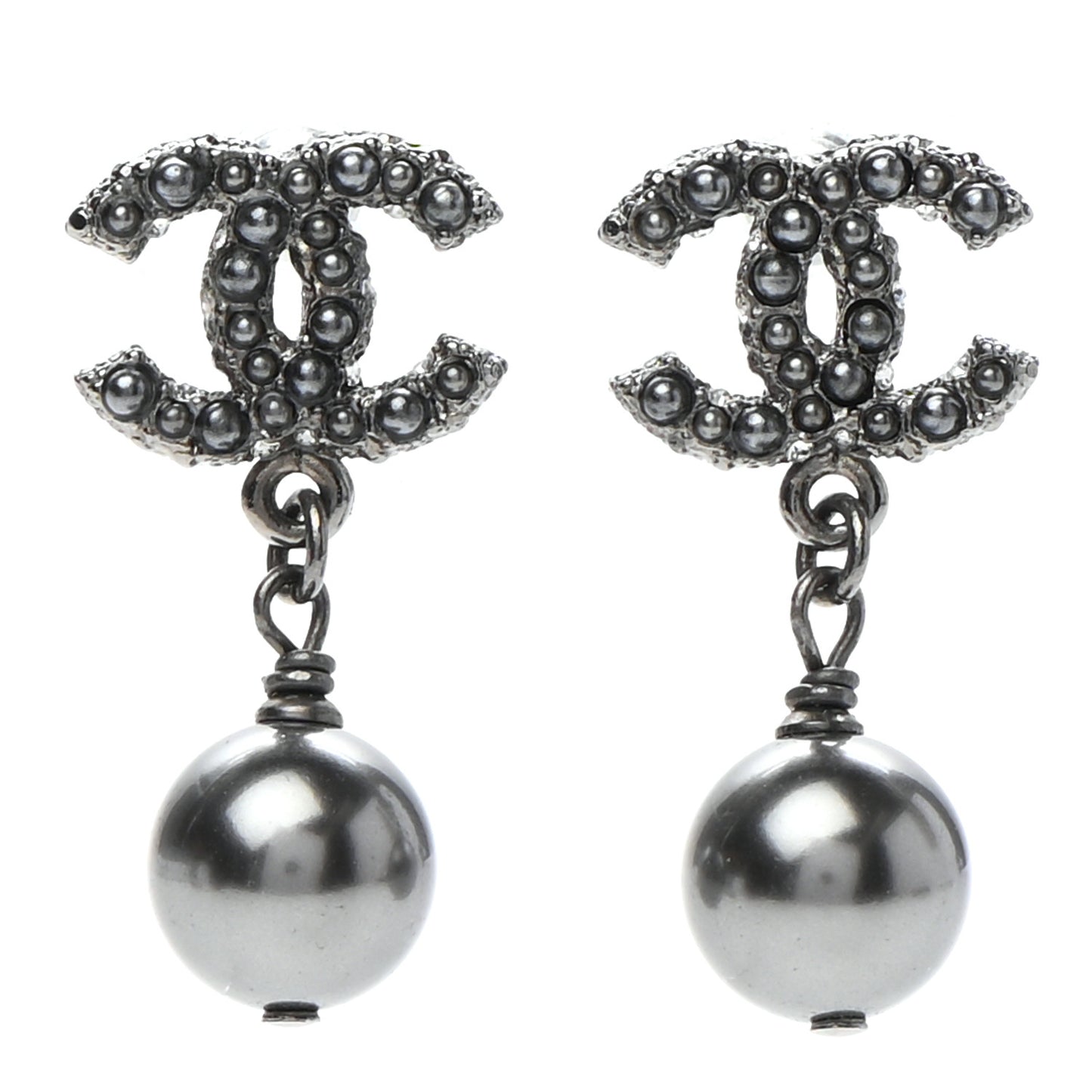 Ruthenium Pearl CC Drop Earrings Grey