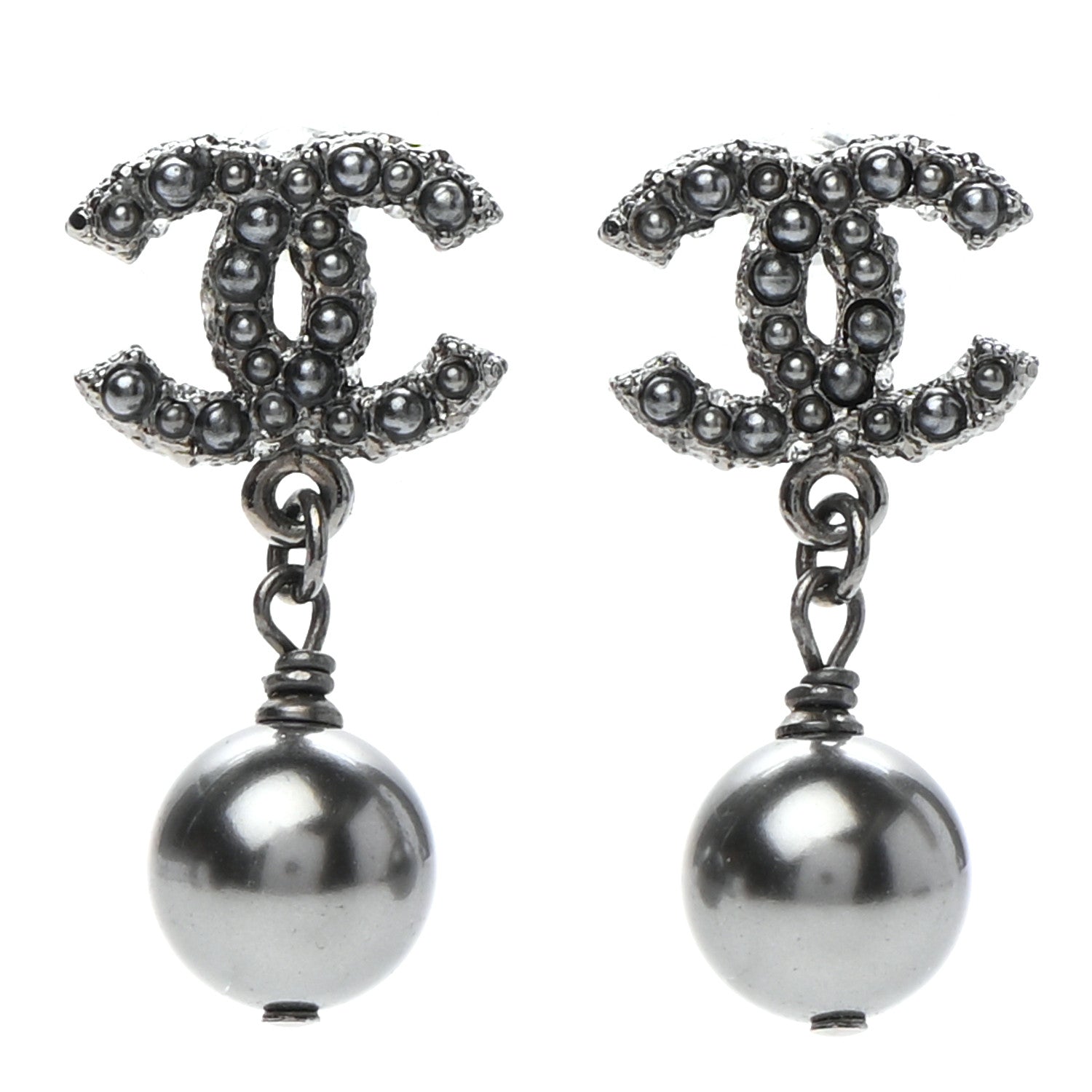 Chanel Ruthenium Pearl CC Drop Earrings Grey 1 of 5
