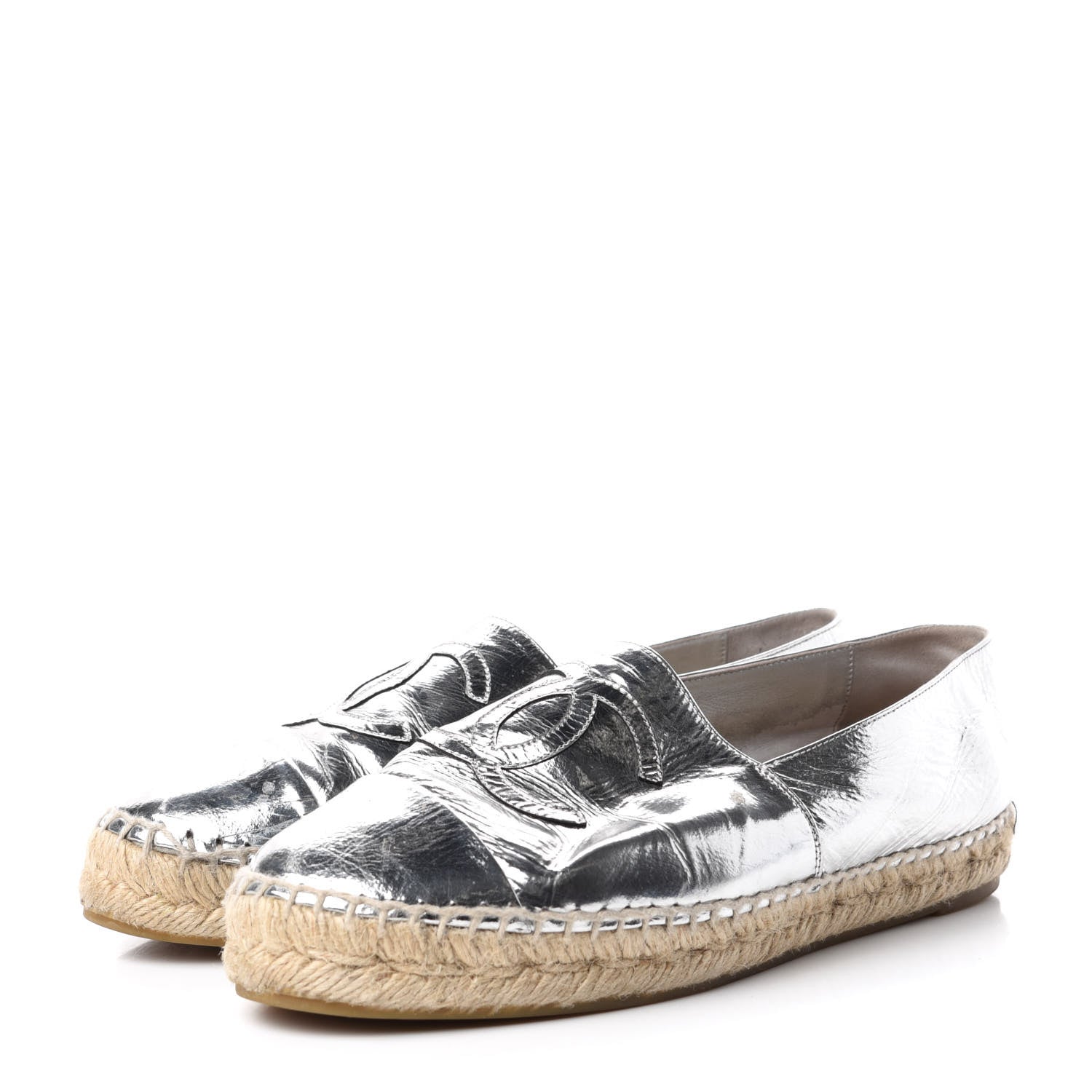 Chanel Laminated Goatskin CC Espadrilles 39 Silver 3 of 12
