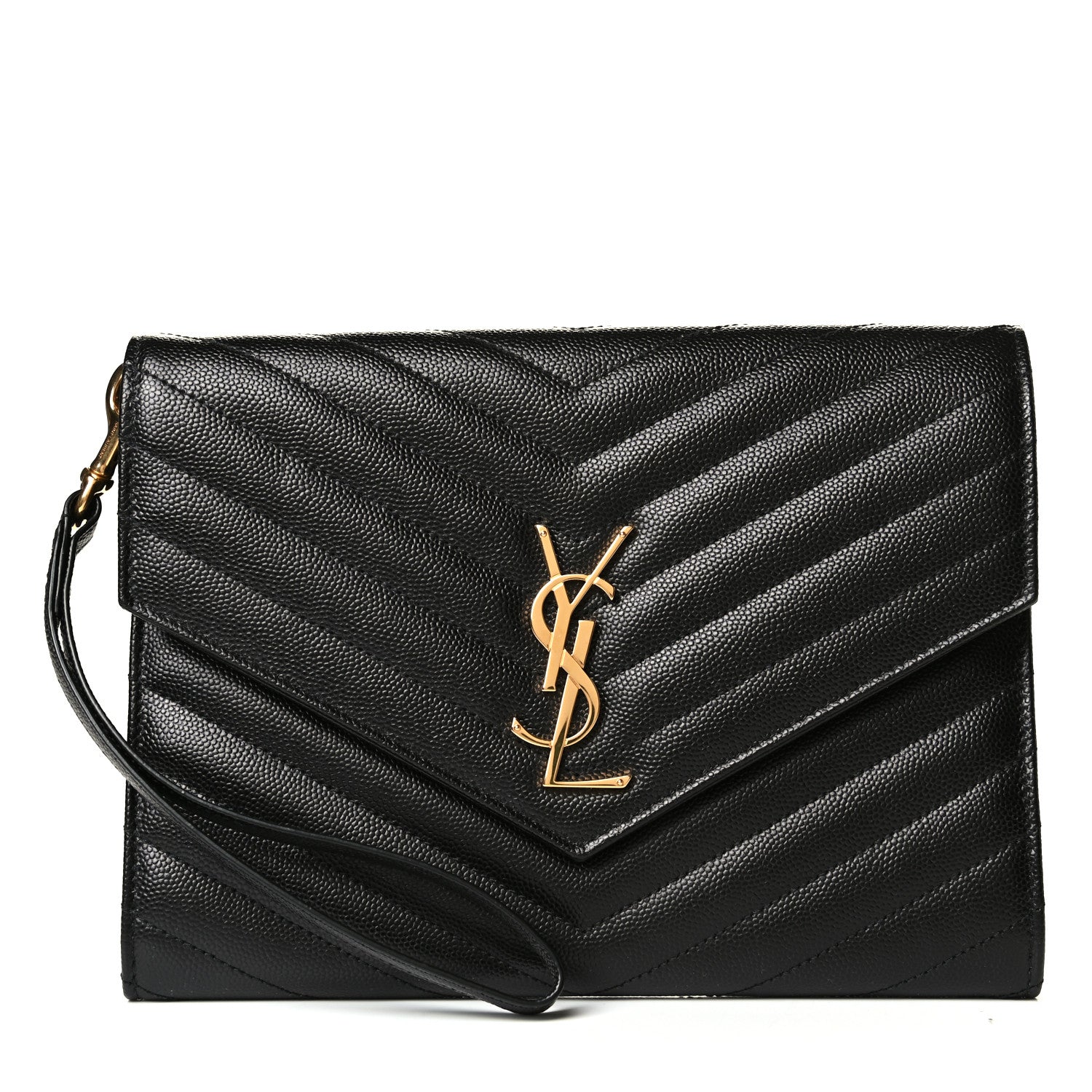 Saint Laurent Grain De Poudre Matelasse Chevron Monogram Envelope Clutch Black 1 of 4