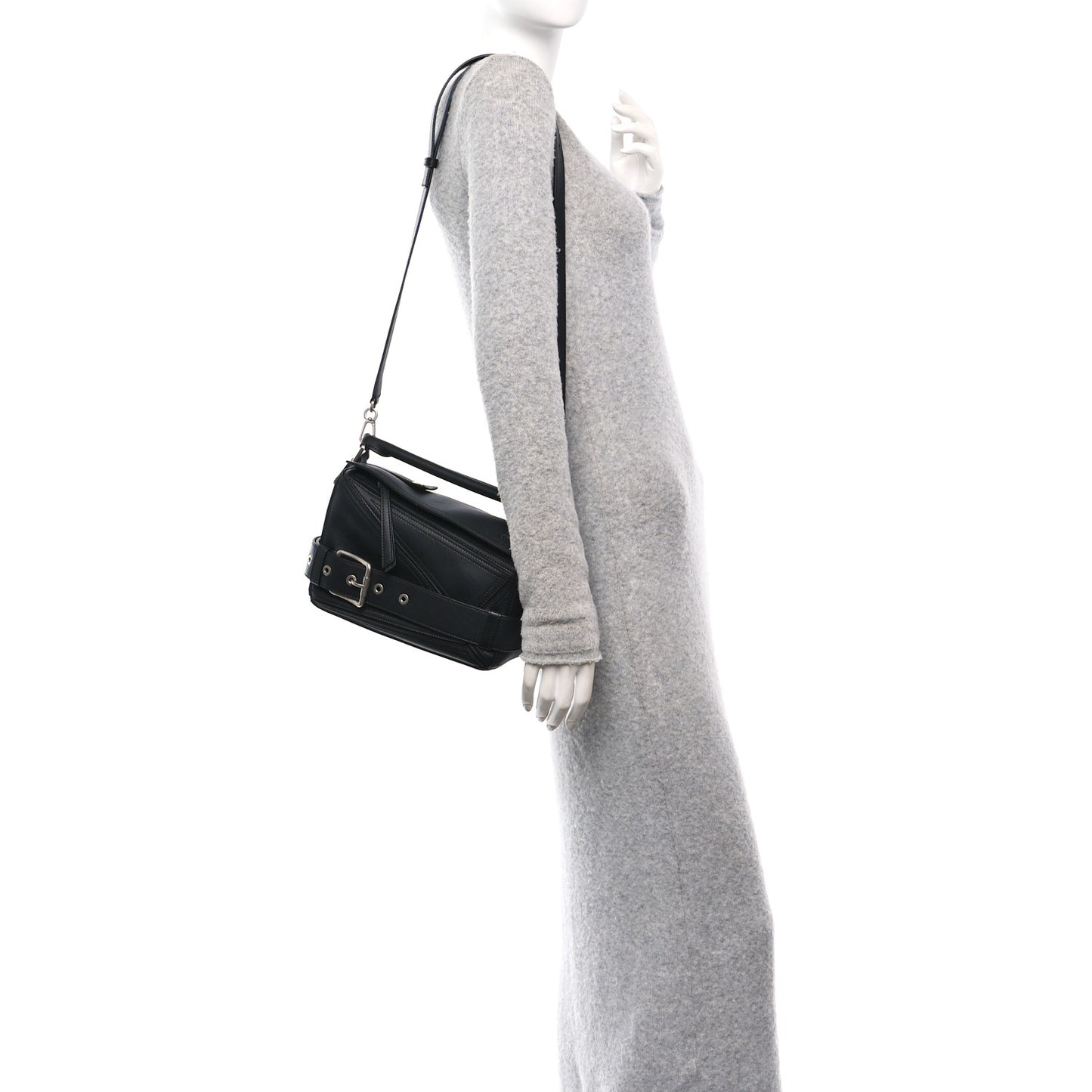 Shiny Calfskin Small Puzzle Biker Bag Black