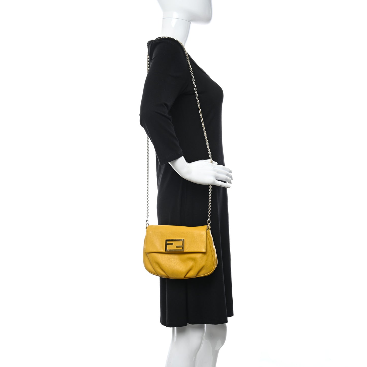 Vitello Flamingo Fendista Pouchette Crossbody Bag Yellow