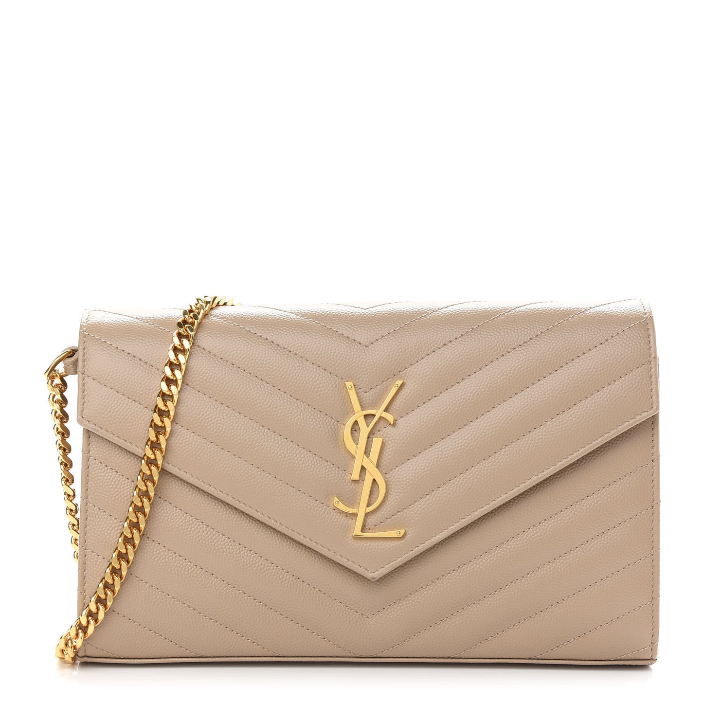Grain De Poudre Matelasse Chevron Monogram Chain Wallet Nude Powder