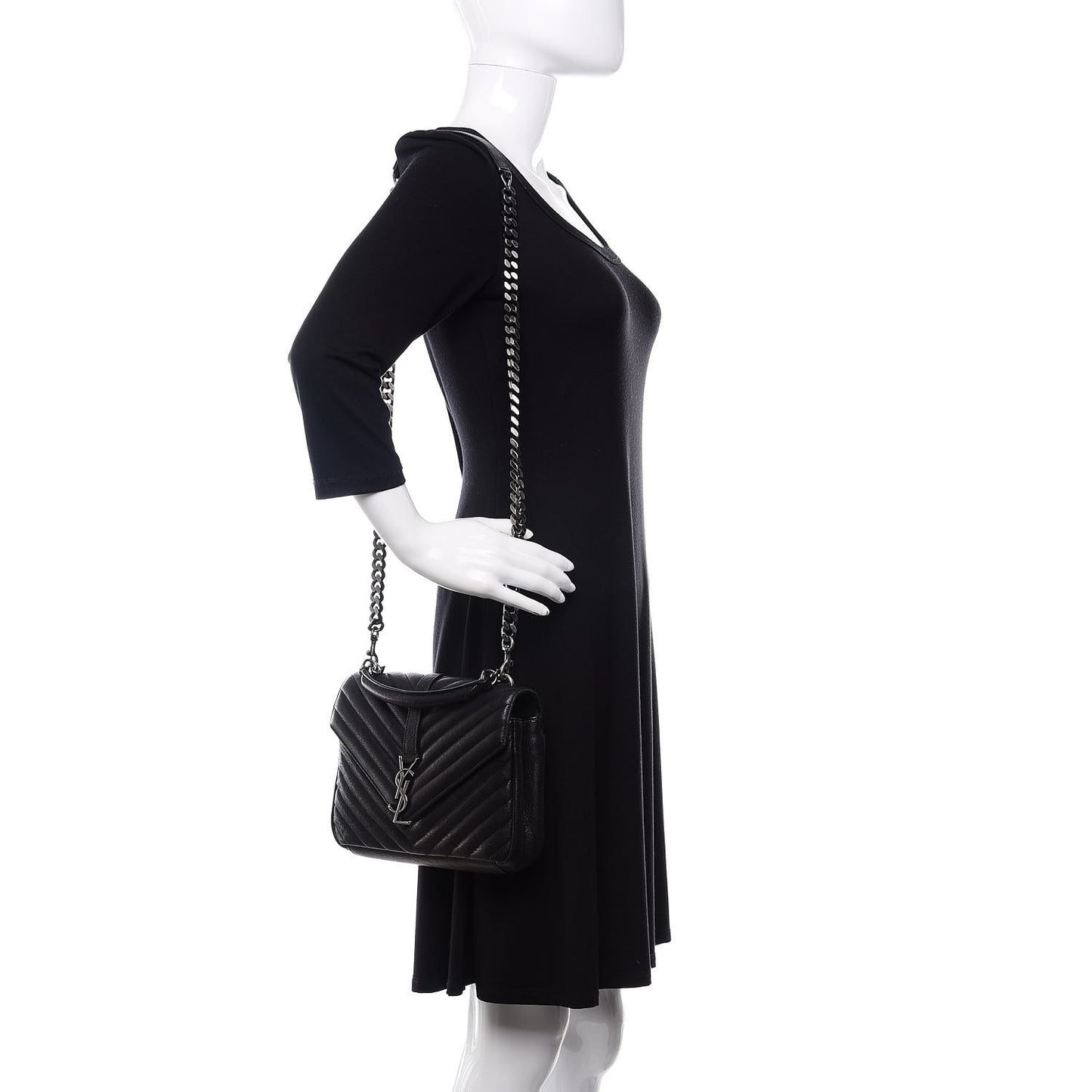 Sheepskin Matelasse Chevron Monogram Medium College Bag Black