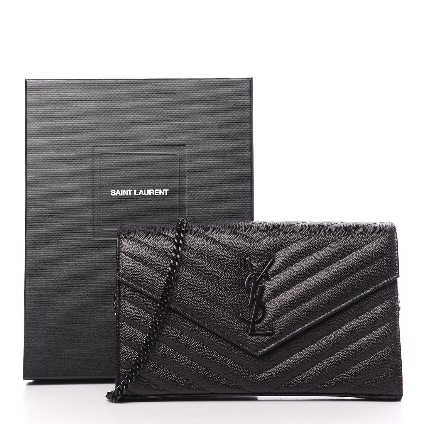 Grain De Poudre Matelasse Chevron Monogram Chain Wallet Black