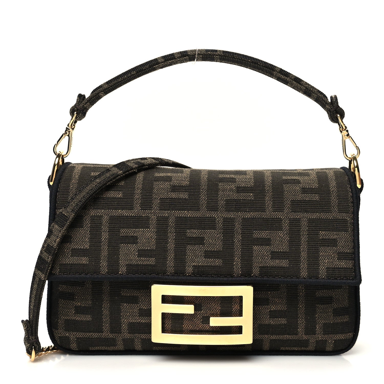 Fendi Fabric Jacquard FF 1974 Mini Baguette Tobacco Moro Black 1 of 11