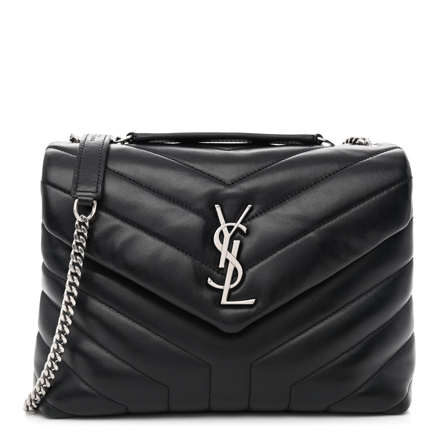 Calfskin Y Quilted Monogram Small Loulou Chain Satchel Black
