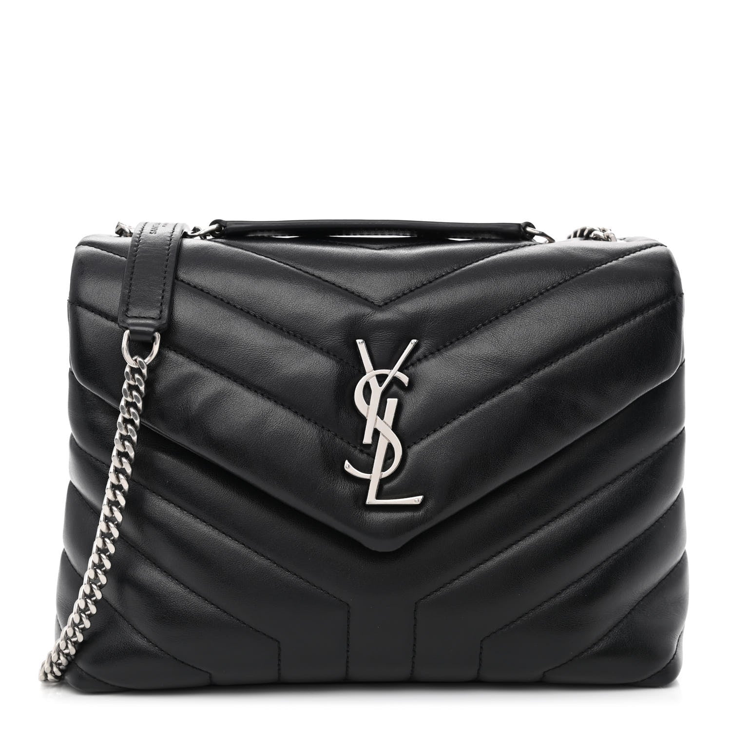 Saint Laurent Calfskin Y Quilted Monogram Small Loulou Chain Satchel Black 1 of 9