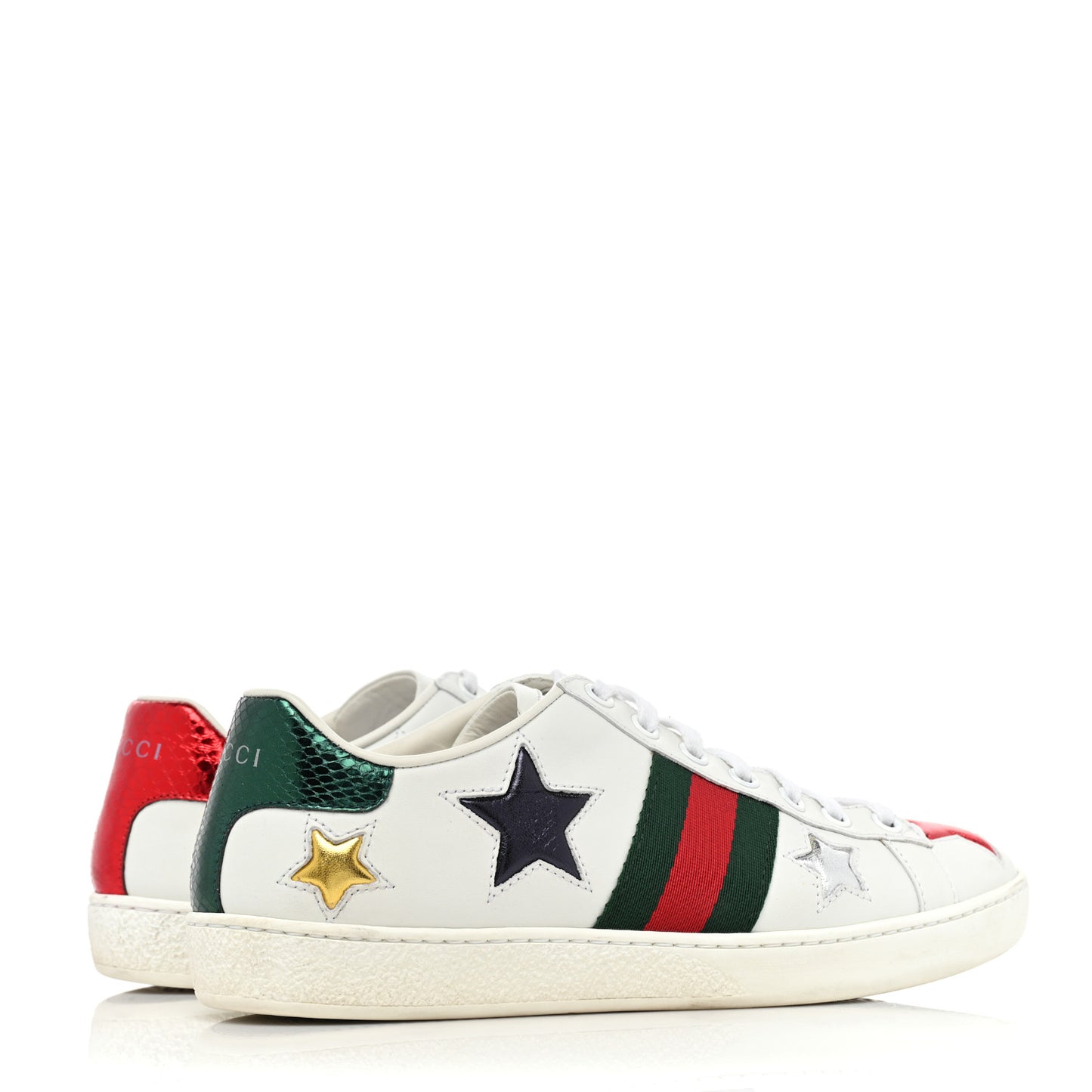 Calfskin Ayers Web Star Embroidered Womens Ace Sneakers 35.5 White Multi