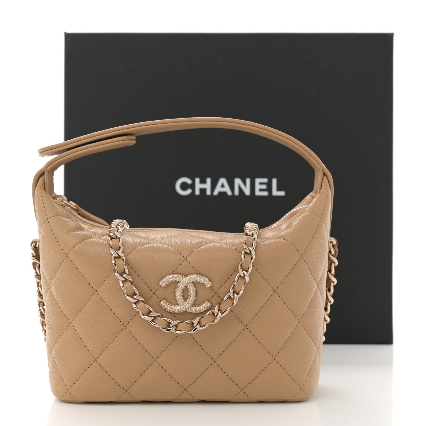 Caviar Quilted Hobo Dark Beige