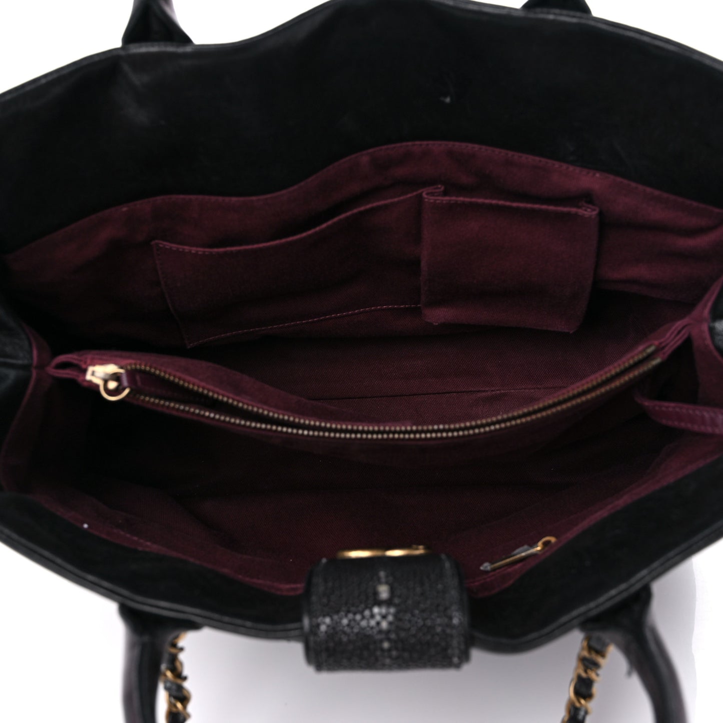 Glazed Calfskin Stingray Large Bindi CC Tote Black