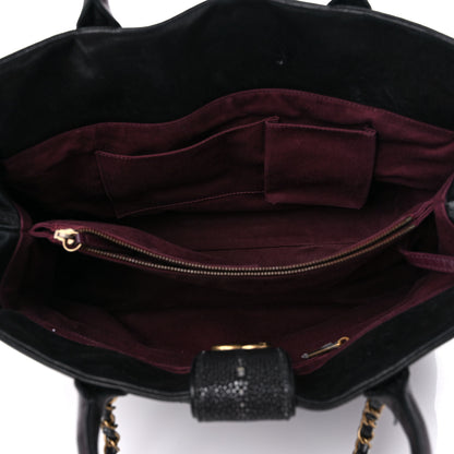 Chanel Glazed Calfskin Stingray Large Bindi CC Tote Black 5 of 14