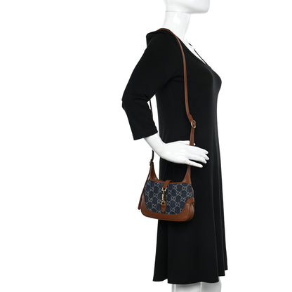 Gucci New Denim GG Monogram Calfskin Mini Jackie 1961 Hobo Blue Tea Cuir 2 of 9