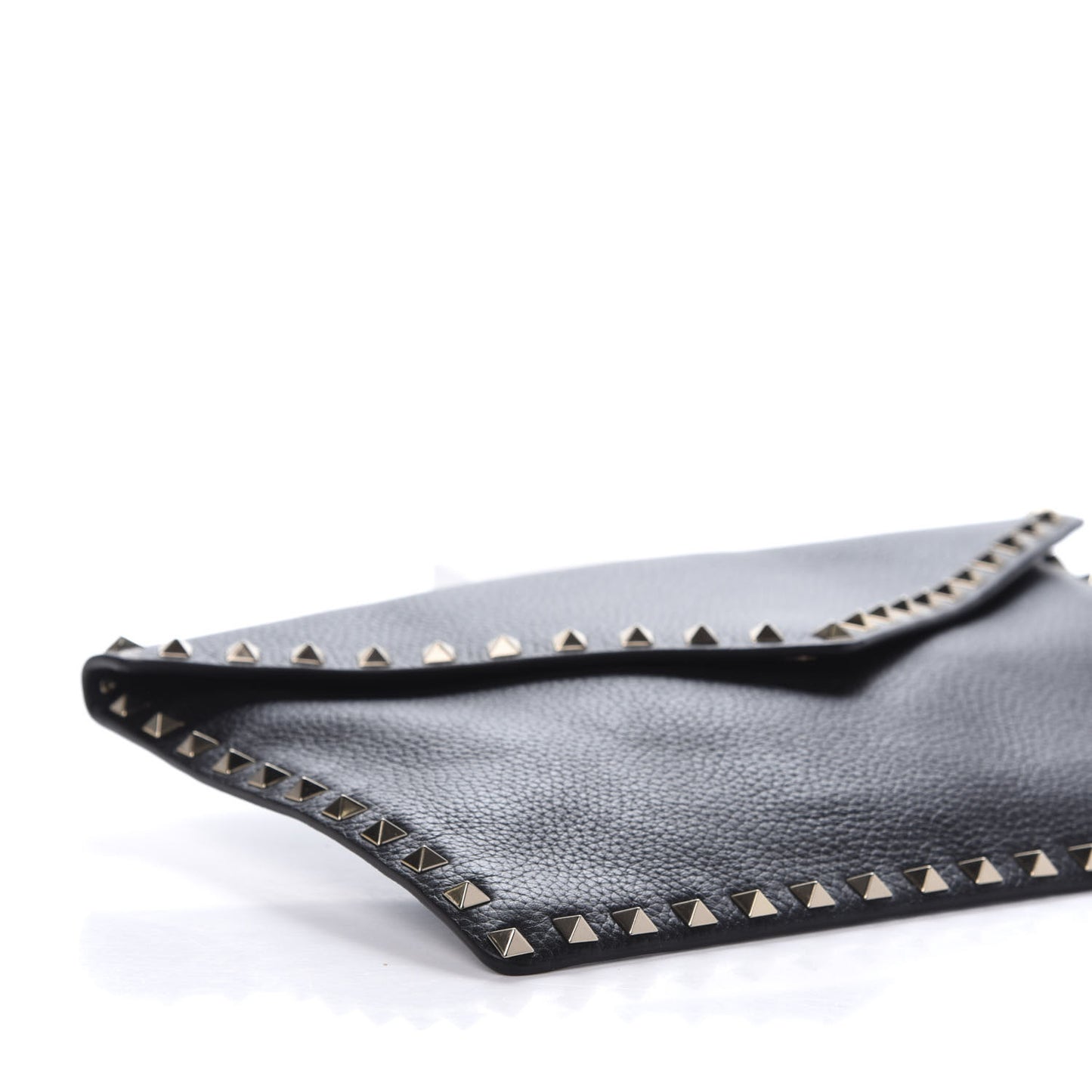 Pebbled Calfskin Large Rockstud Envelope Clutch Black